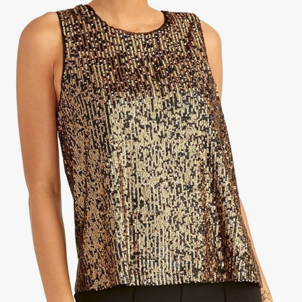 Rachel Roy NWT Rachel  Aline Tank Sleeveless Sequin Back Keyhole Blk Gold XL New
